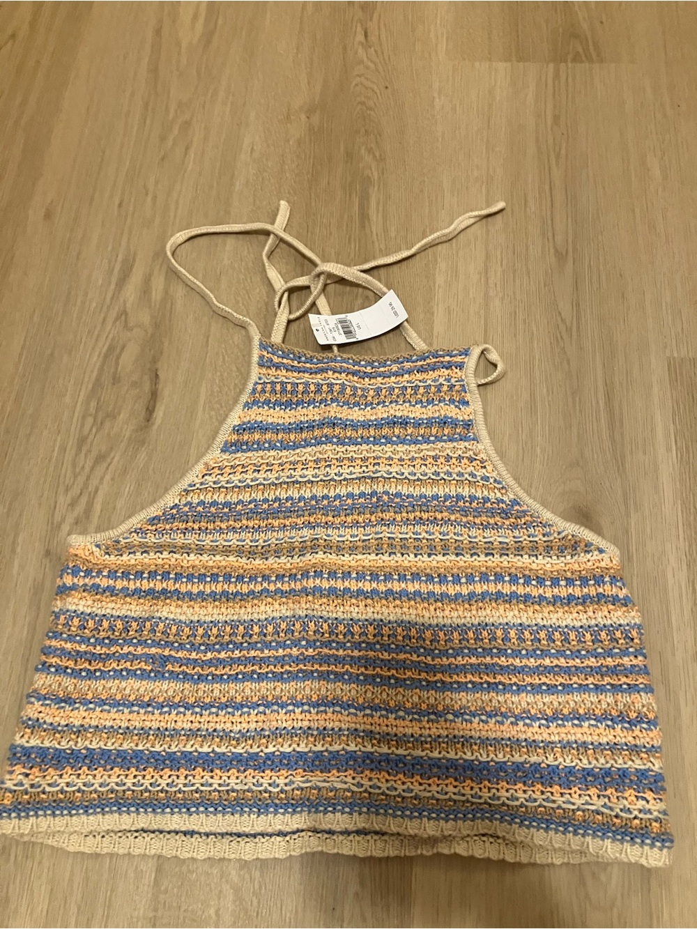 American Eagle Outfitters Multi Colored Striped Crochet Halter Crop Top